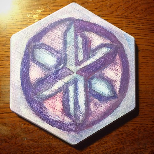 Diatomaceous earth cup coaster with water color painting of the Icekler logo